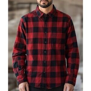 Eddie Bauer Shirt Men’s M Black Red Buffalo Check Plaid Flannel Gorpcore Cozy